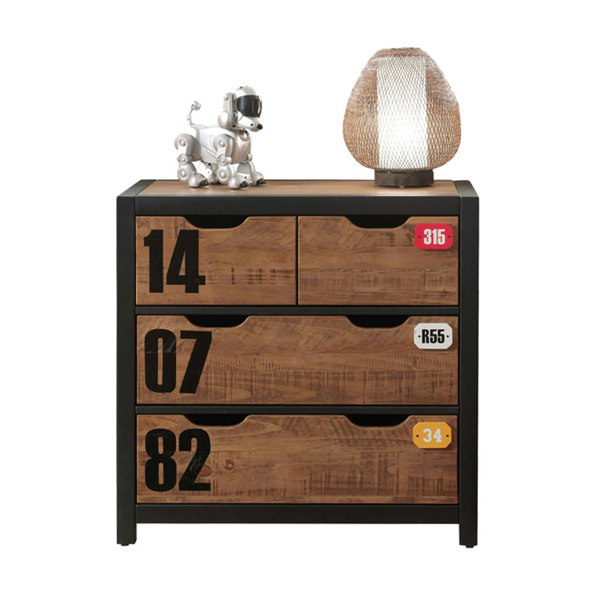 ALEX - Commode 4 tiroirs noir naturel