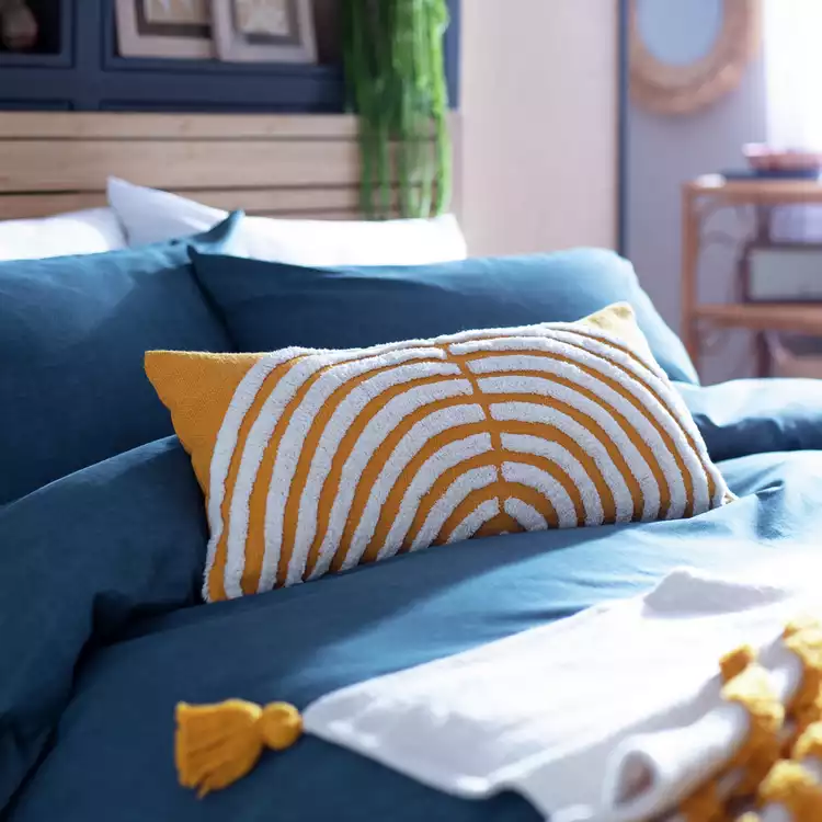 Habitat Geo Tufted Cushion - Yellow & White - 60x30cm