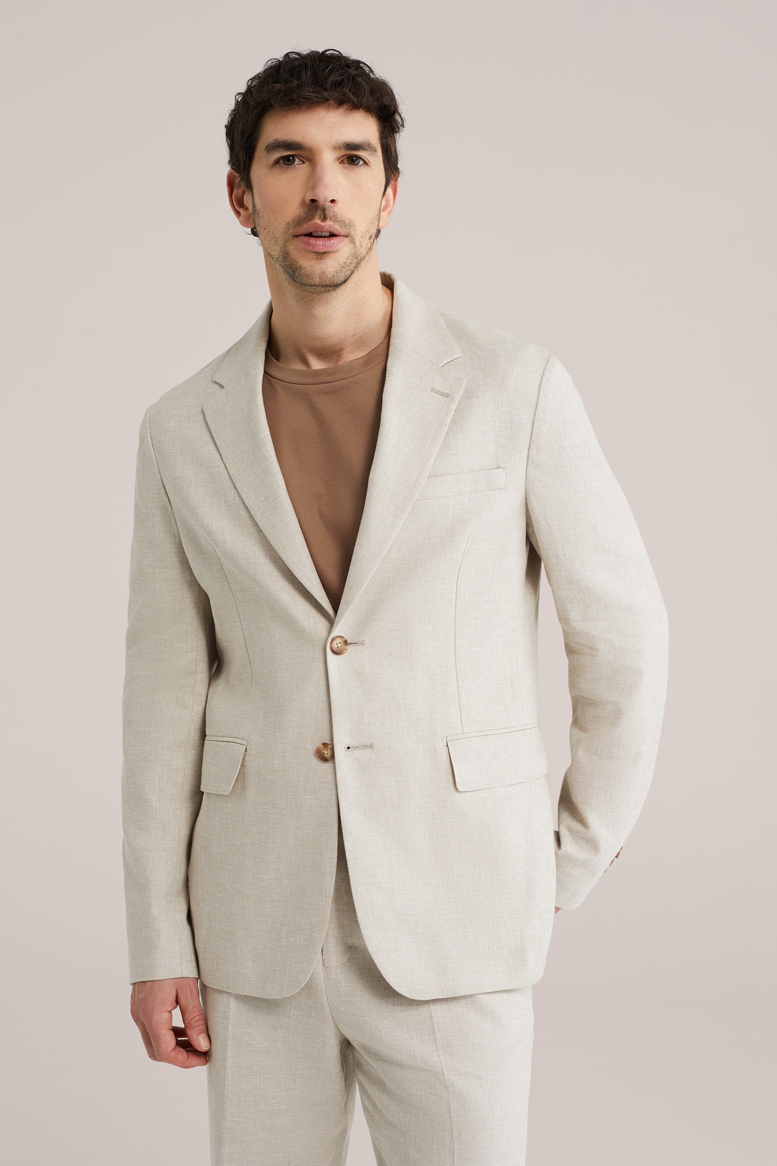 Heren Slim fit blazer met loose fit pantalon van linnenmix