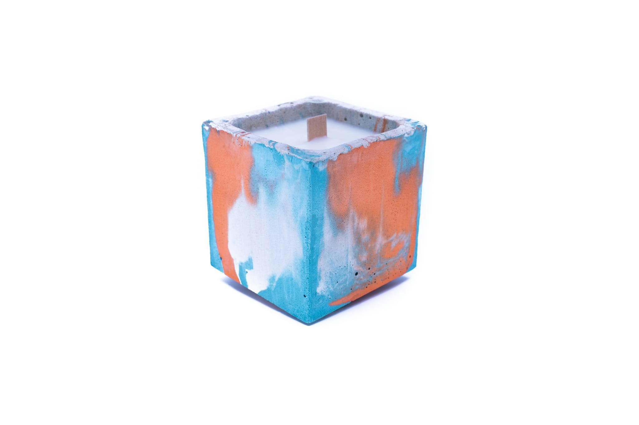 ORANGER - Bougie béton coloré marbré turquoise et orange fleur oranger