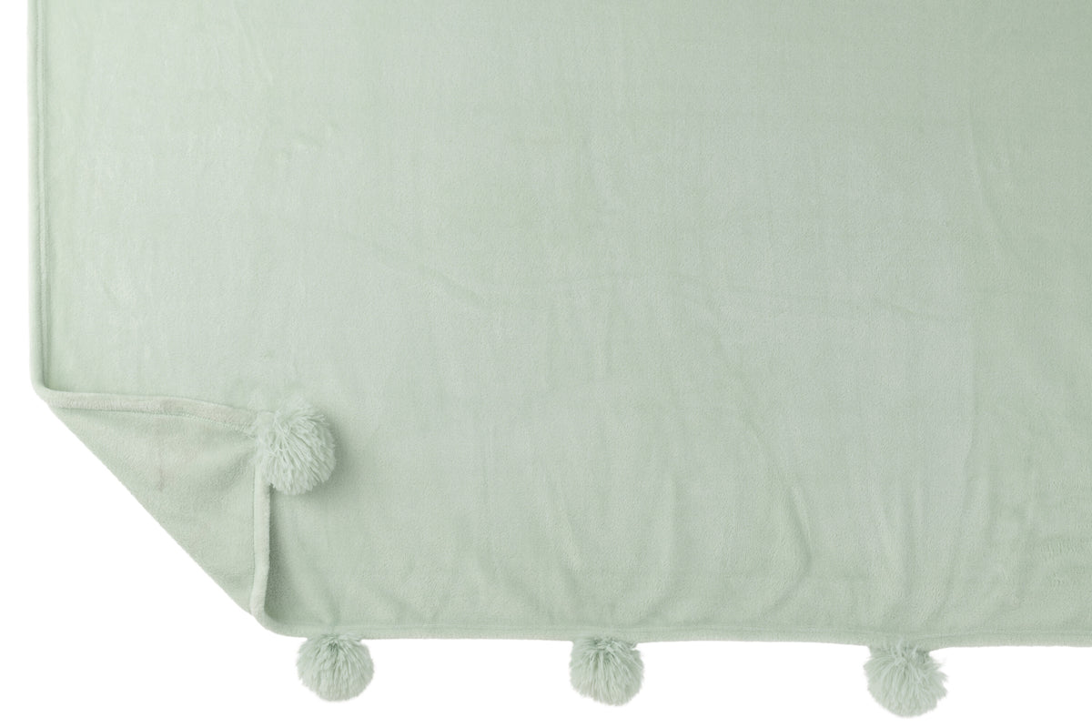 J-Line plaid Pompom - polyester - lichtgroen - 170 x 130 cm