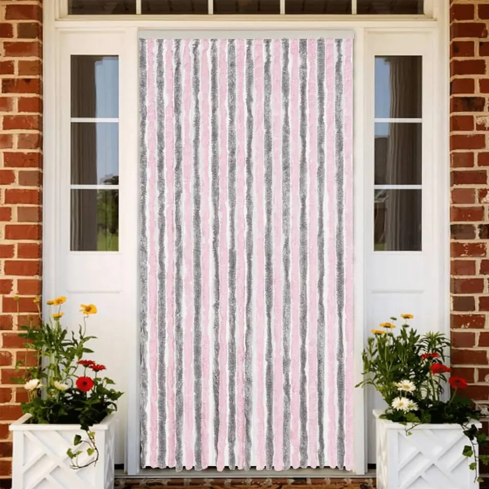 vidaXL - Vliegengordijn voor terrasdeur Zilvergrijs, roze Chenille - 100x230 cm