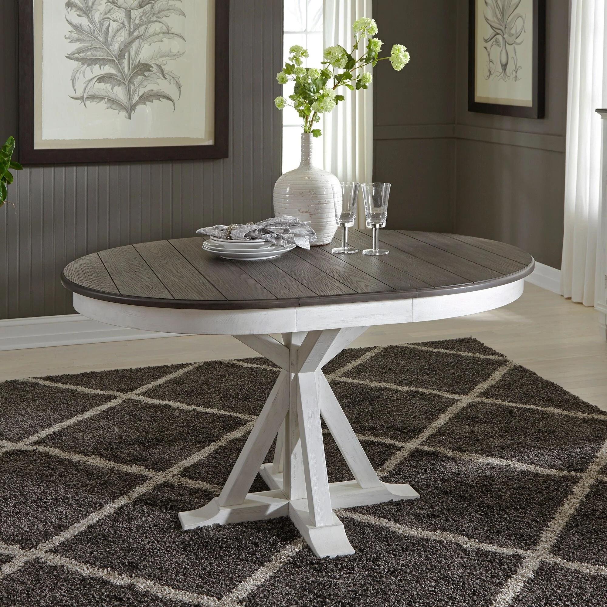 Allyson Park Wirebrushed White 5 Piece Pedestal Table Set