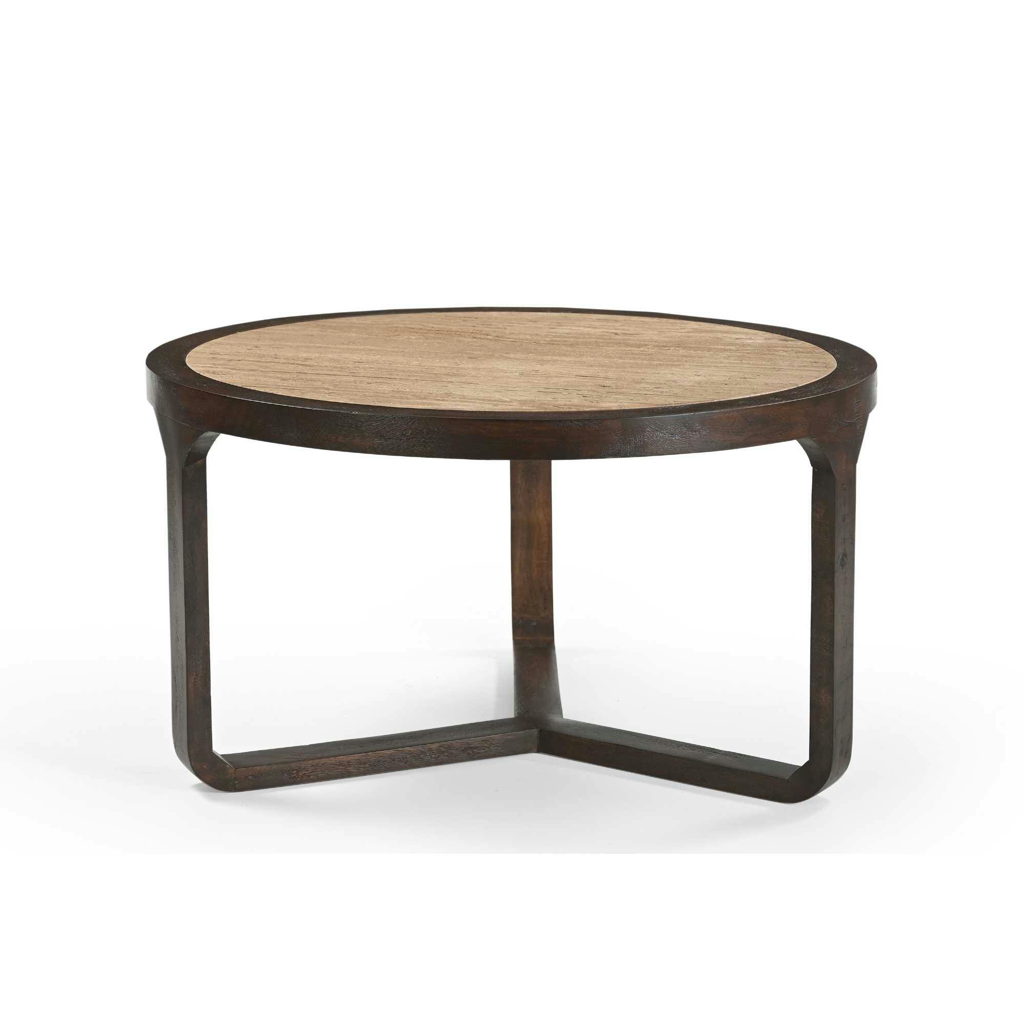 Table basse travertin et bois 3 pieds Ø75 cm DUOMO