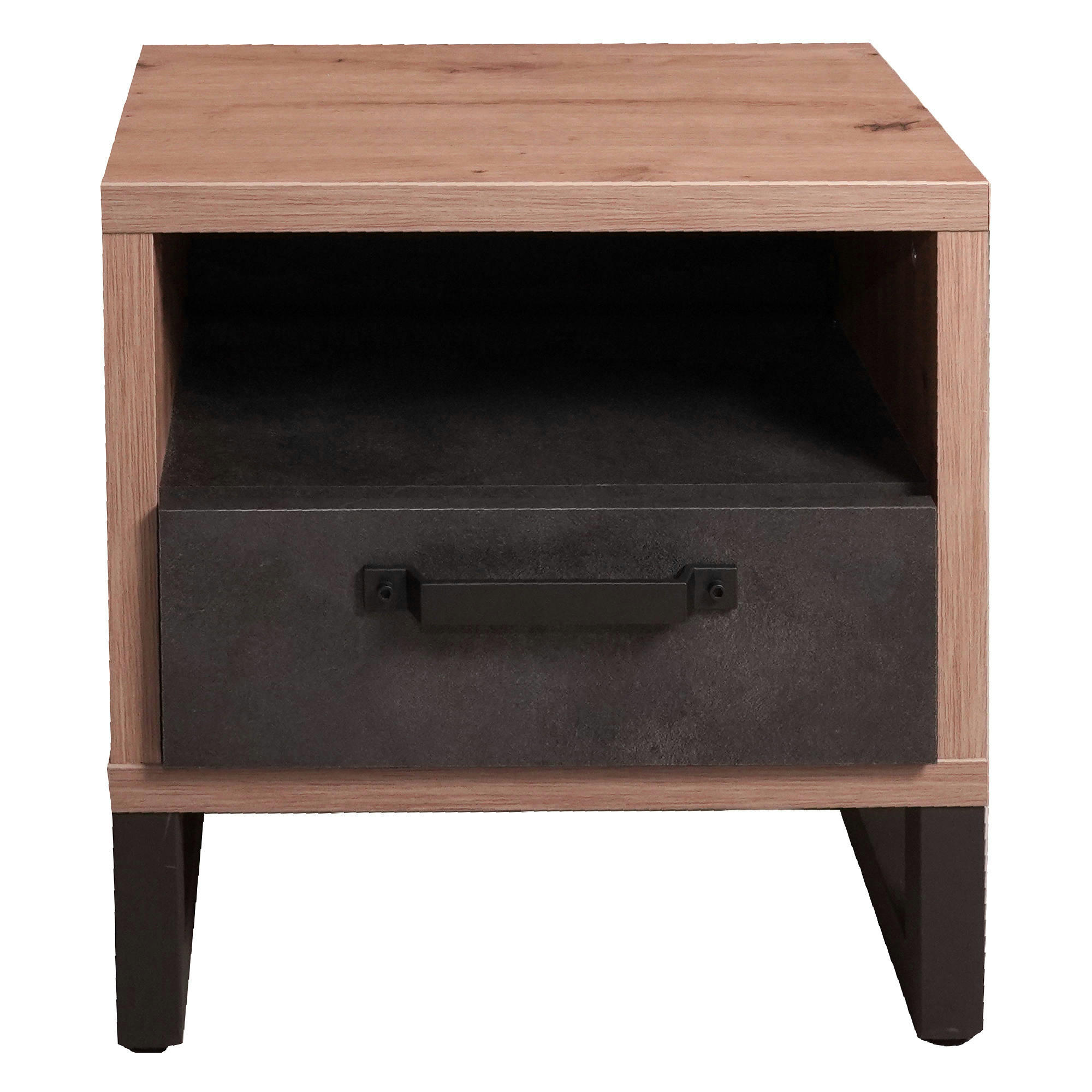 - Table de chevet de style industriel effet bois et béton