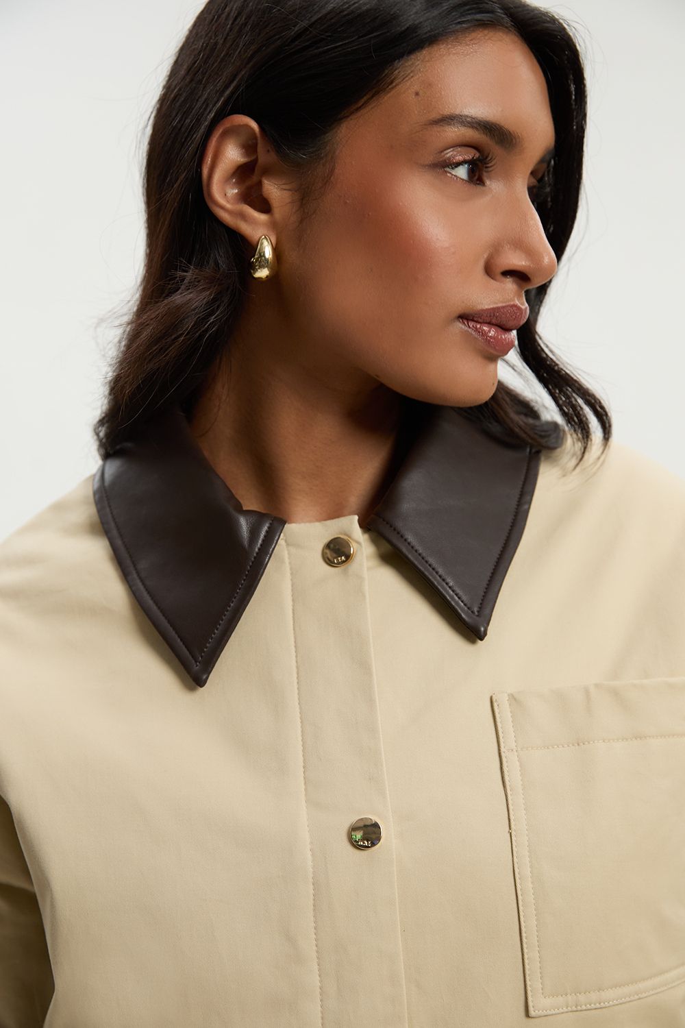 KarenMillen Quilted Contrast Collar Barn Jacket