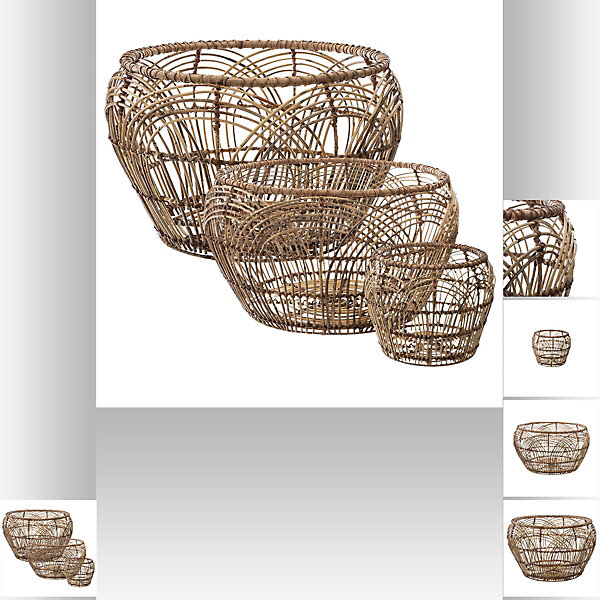 Panier de rangement rond rotin Veronica coloris naturel vendu par 3 pièces