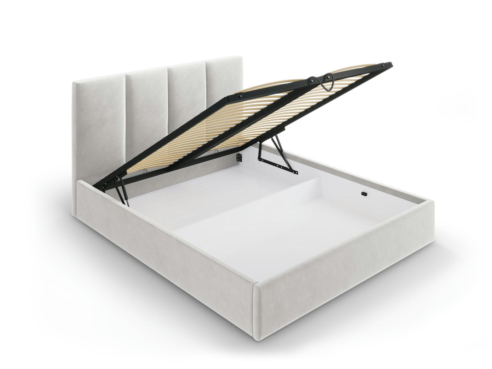 PYLA - Lit coffre avec tête de lit 140x200 cm en velours gris clair