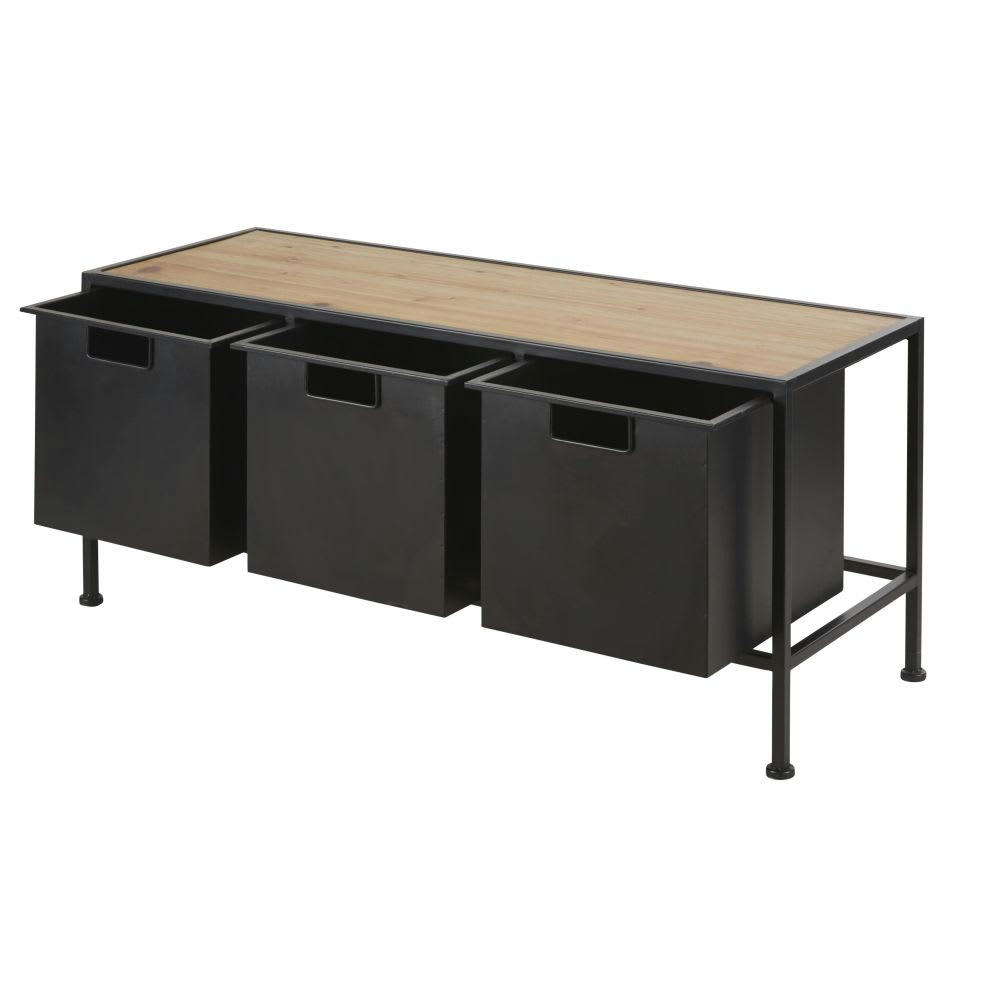 MIRCO - Petit meuble de rangement 3 caissons en métal noir