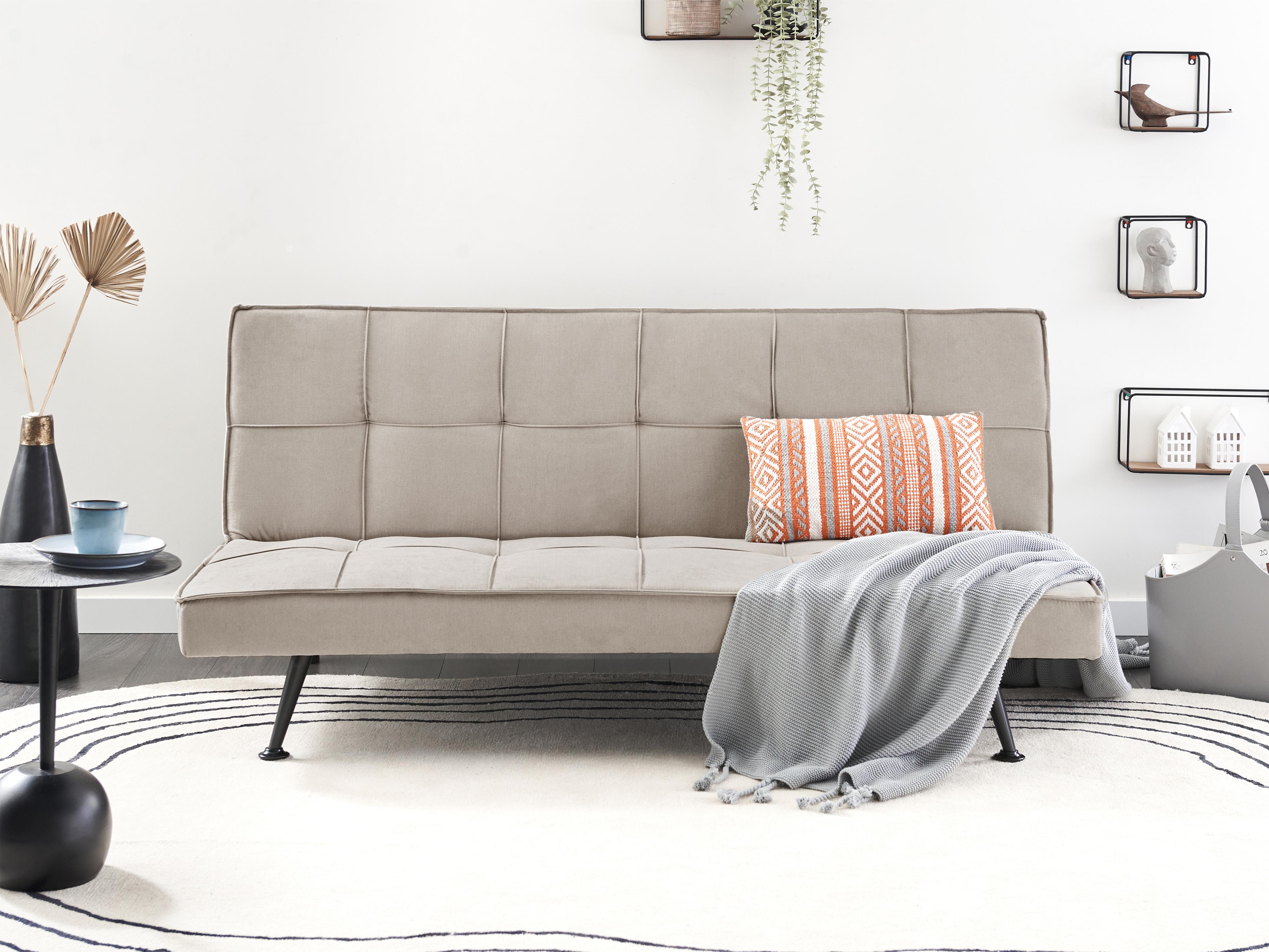 Sofa Bed 3 Seater HASLE Fabric Beige