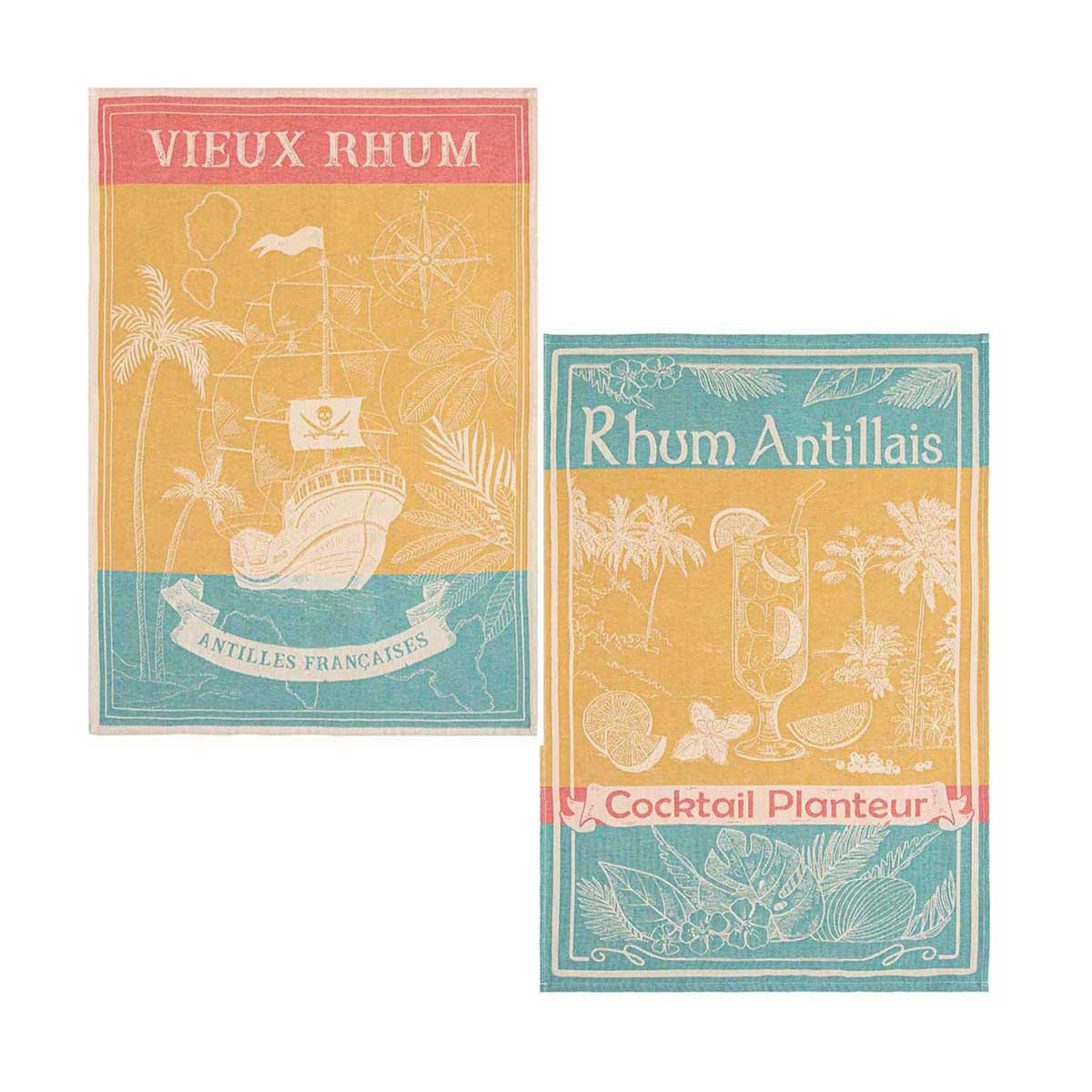 RHUM - Lot de 2 torchons en jacquard de coton multicolore 50x75