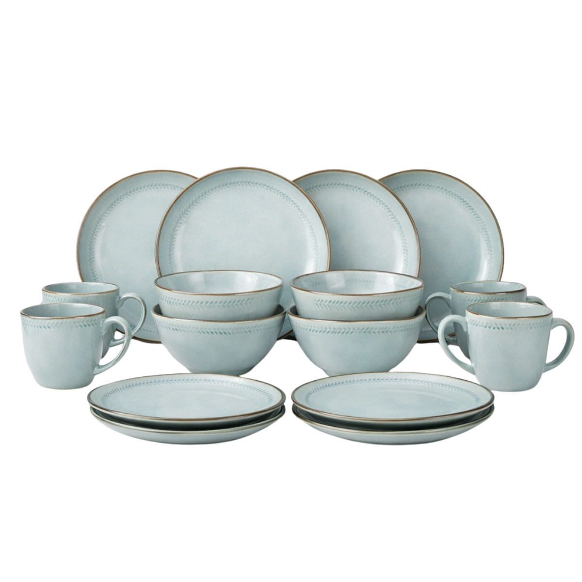 Mica Decorations Racco Serviesset 16-Delig - 4 Persoons - Ontbijtborden, Kommen en Mokken en Dinrborden - Steengoed Servies - Vaatwasserbestendige
