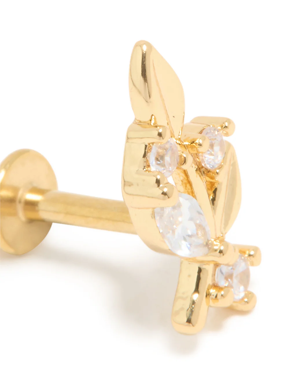 Gold Plated Surgical Steel Cubic Zirconia Floral Single Flat Back Stud