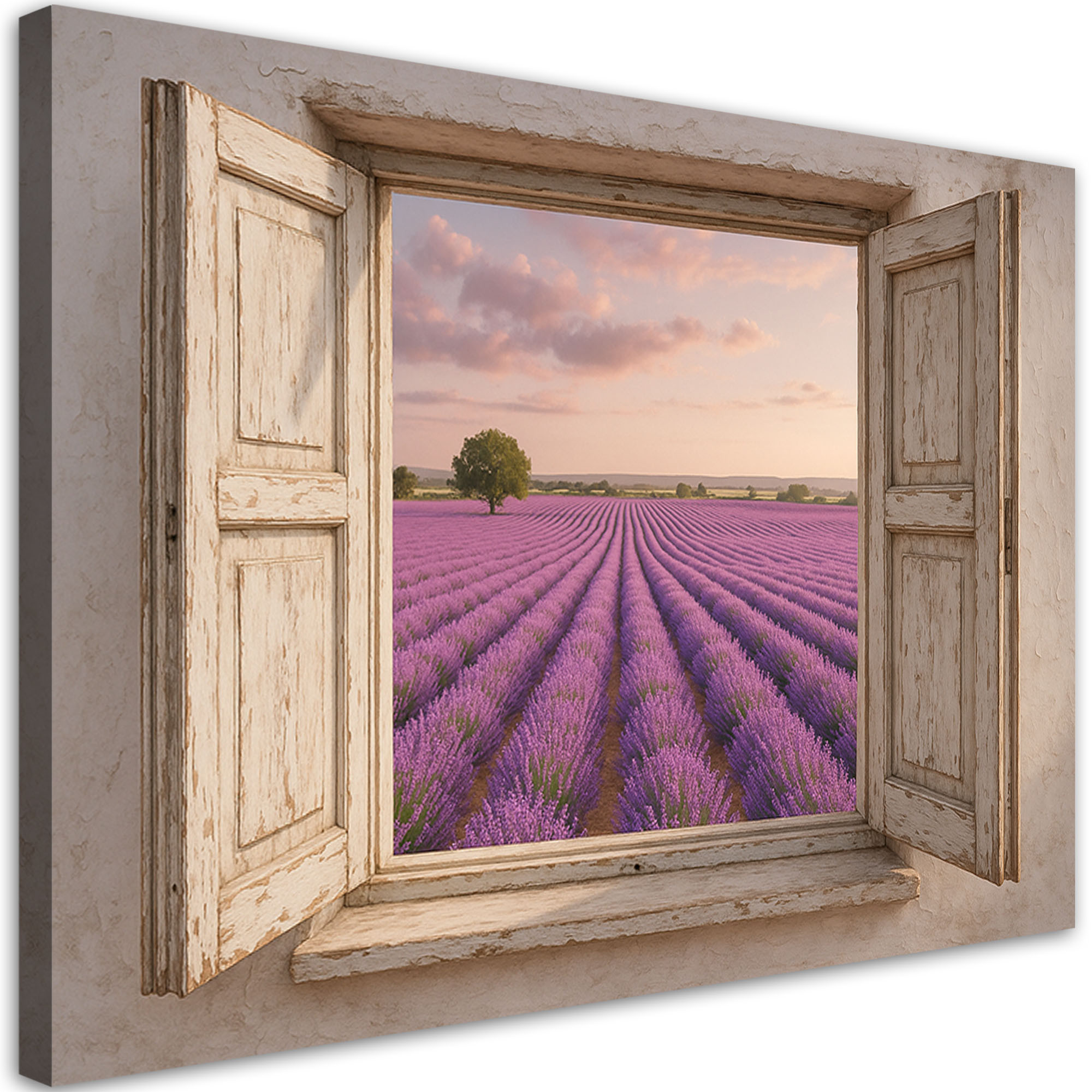 Obraz do salonu jadalni, Widok z okna Pole lawendy Shabby Chic 30x20