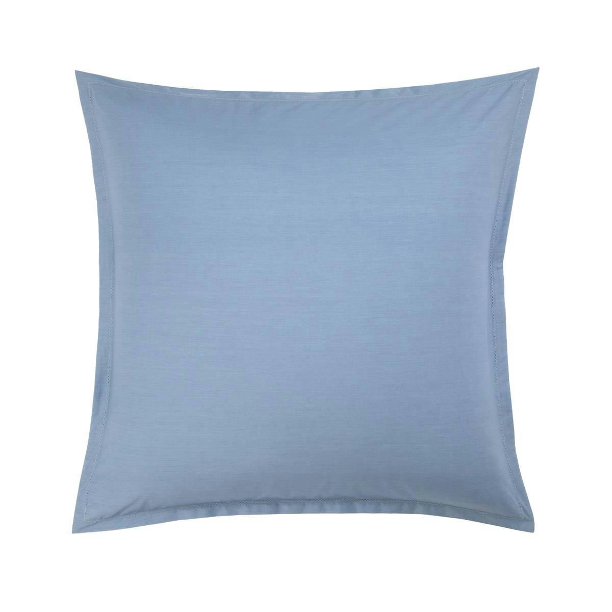 ALCOVE - Taie d'oreiller en percale de coton bleu 65 x 65 cm