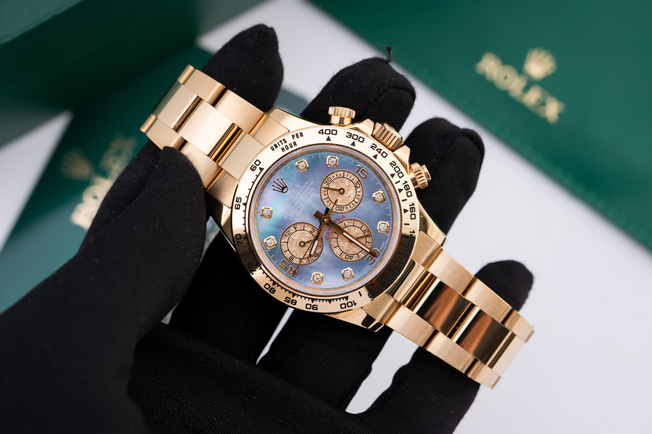 Rolex Daytona 116508 RG Plated Dark MOP Dial CZ Diamonds 40mm Oyster Super Clone