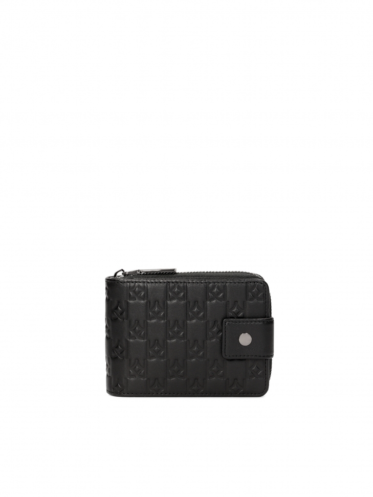 Black wallet with embossed monograms