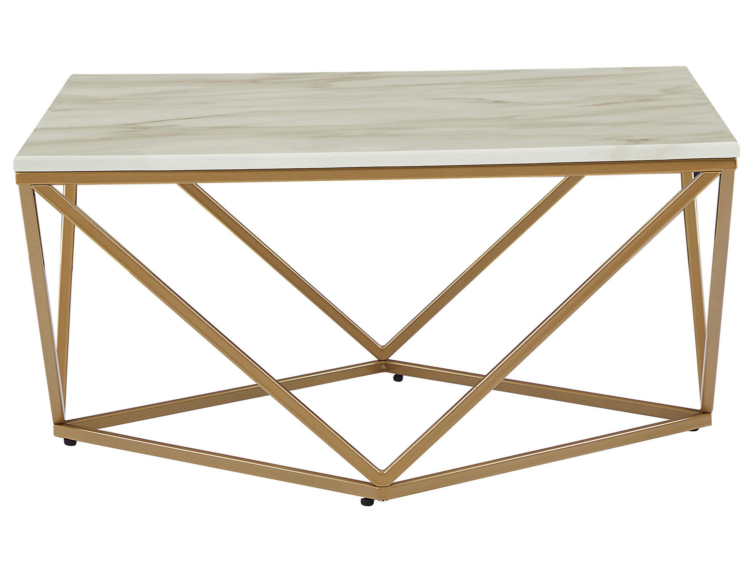 MALIBU - Table basse effet marbre beige avec pieds dorés