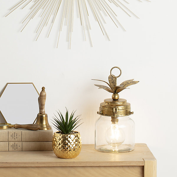 Lampe LED Ananas - verre - doré H33 cm - Atmosphera