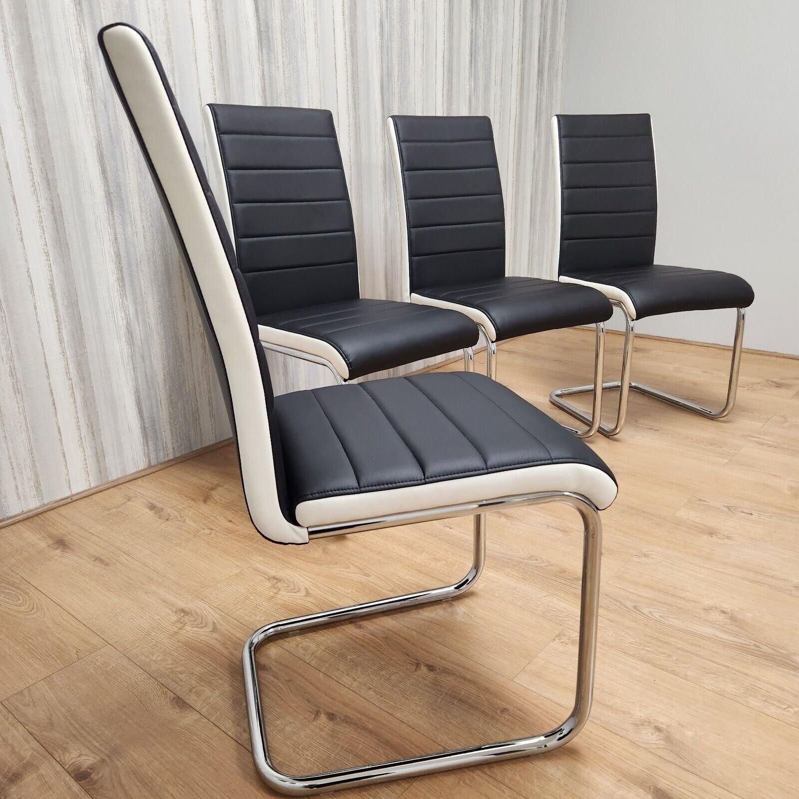 KOSY KOALA Dining Chairs High Back Set Of 4 Faux Leather Padded Marco Chrome Black White Kitchen Dining Room