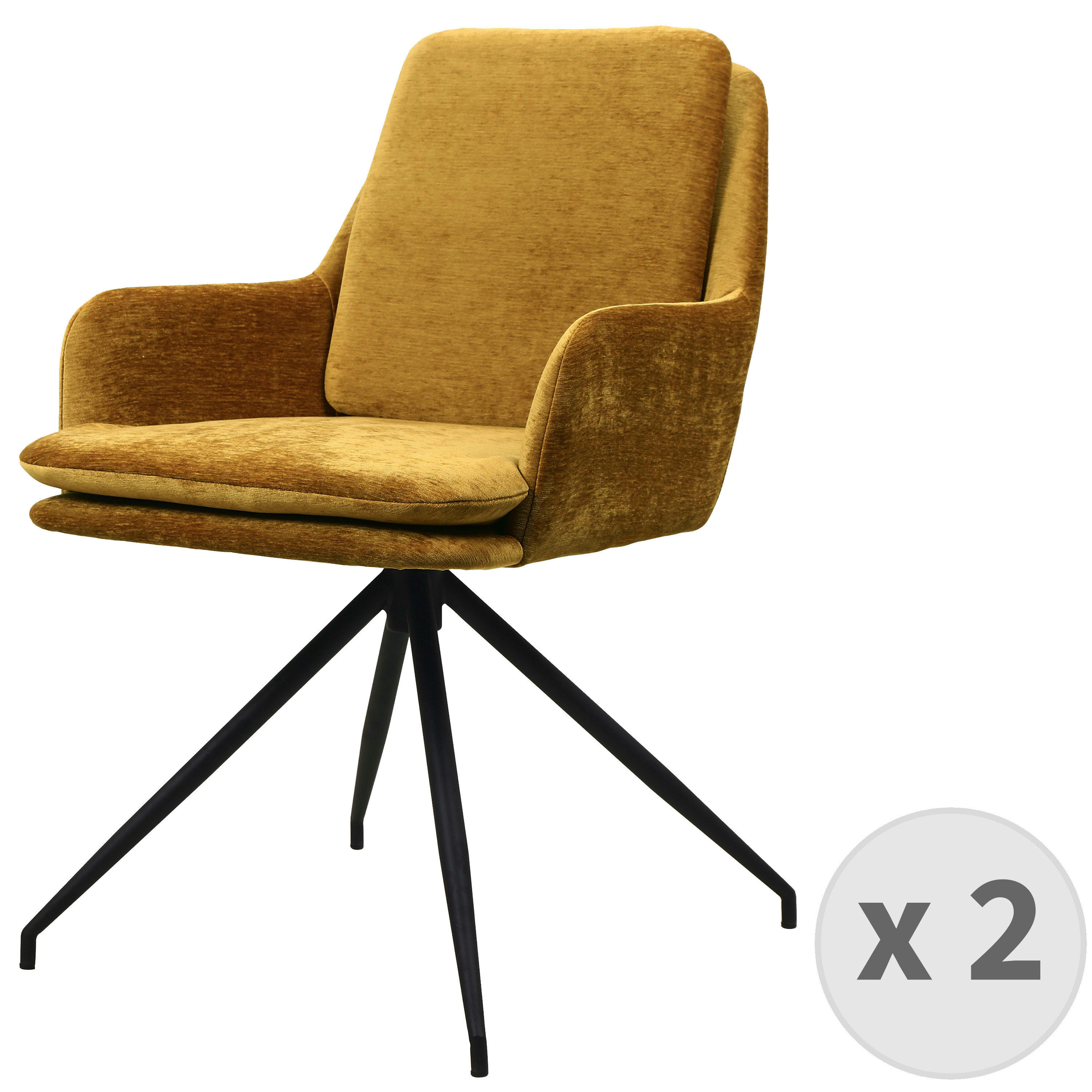 AYDEN - Fauteuil de table en tissu chenillé Moutarde et métal noir