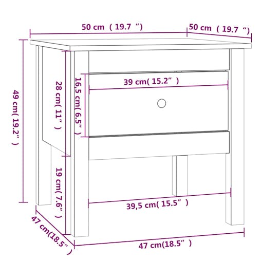 NNEVL Side Table White 50x50x49 cm Solid Wood Pine