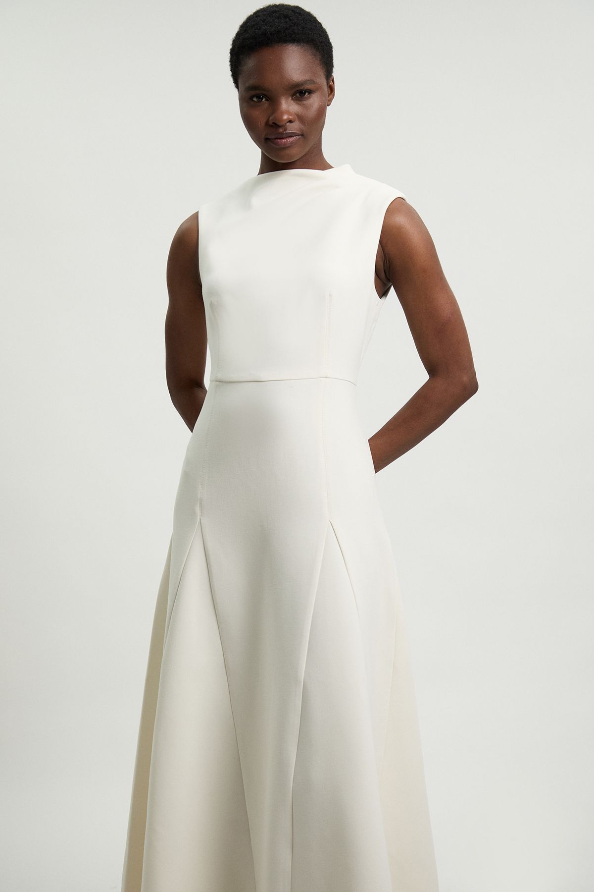 KarenMillen Compact Stretch Tailored Colour Block Full Skirted Midi Dress