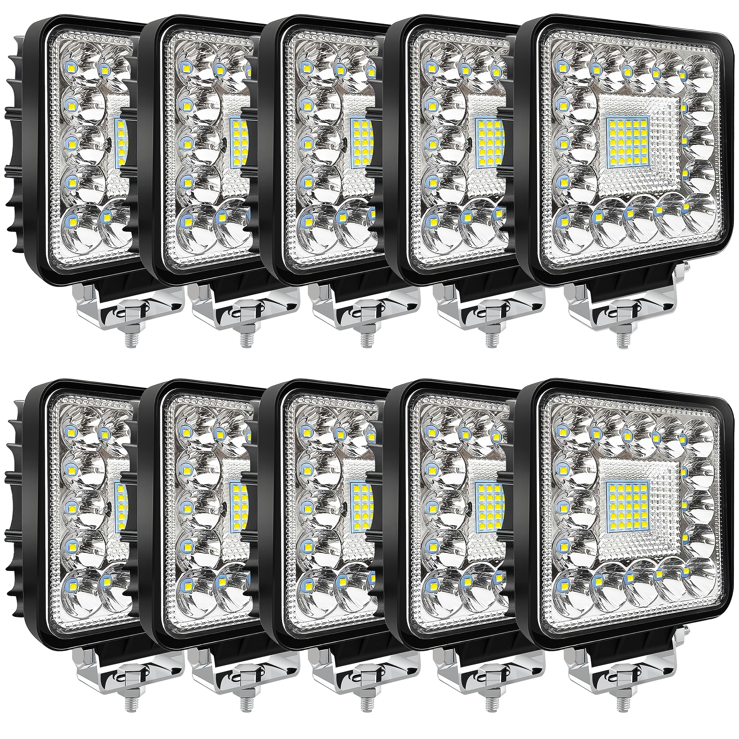 4-inch LED 120W 10000lm 12V 24V Truck ATV UTV RV RZR Boat Pickup Golf Cart Snow blower Square LED Off-road driving workplace Cube Light Pod, 10Pack