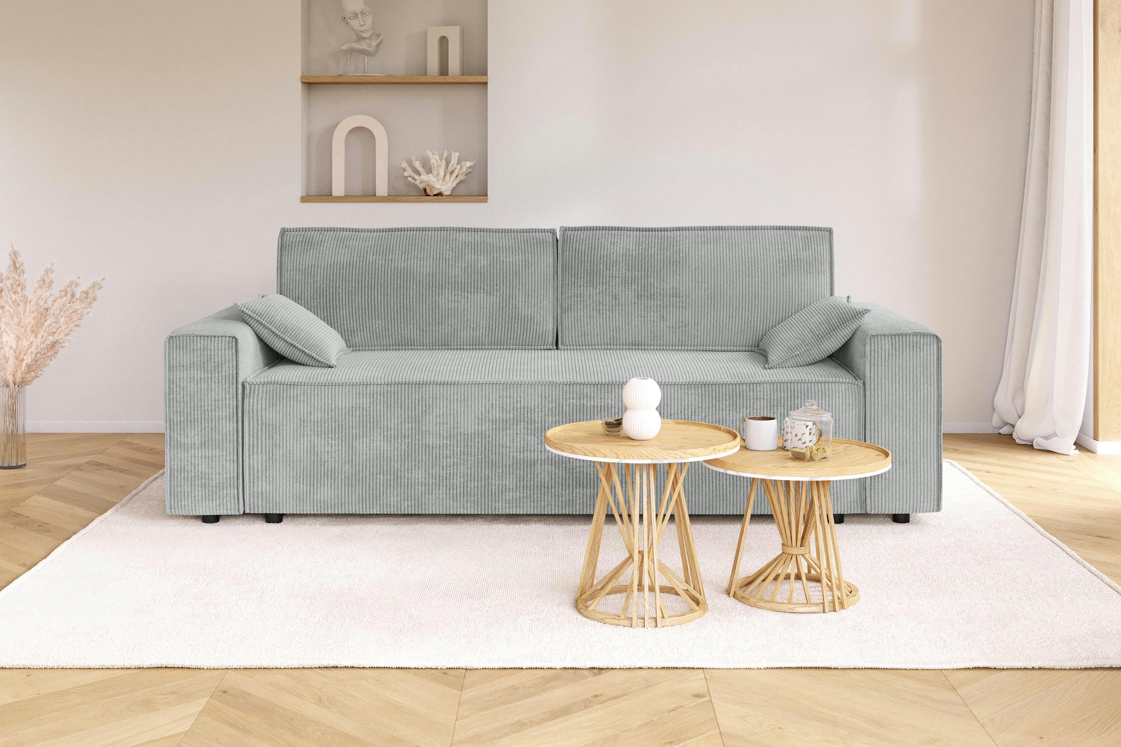 MARIUS - Canapé droit convertible en velours côtelé 3 places gris