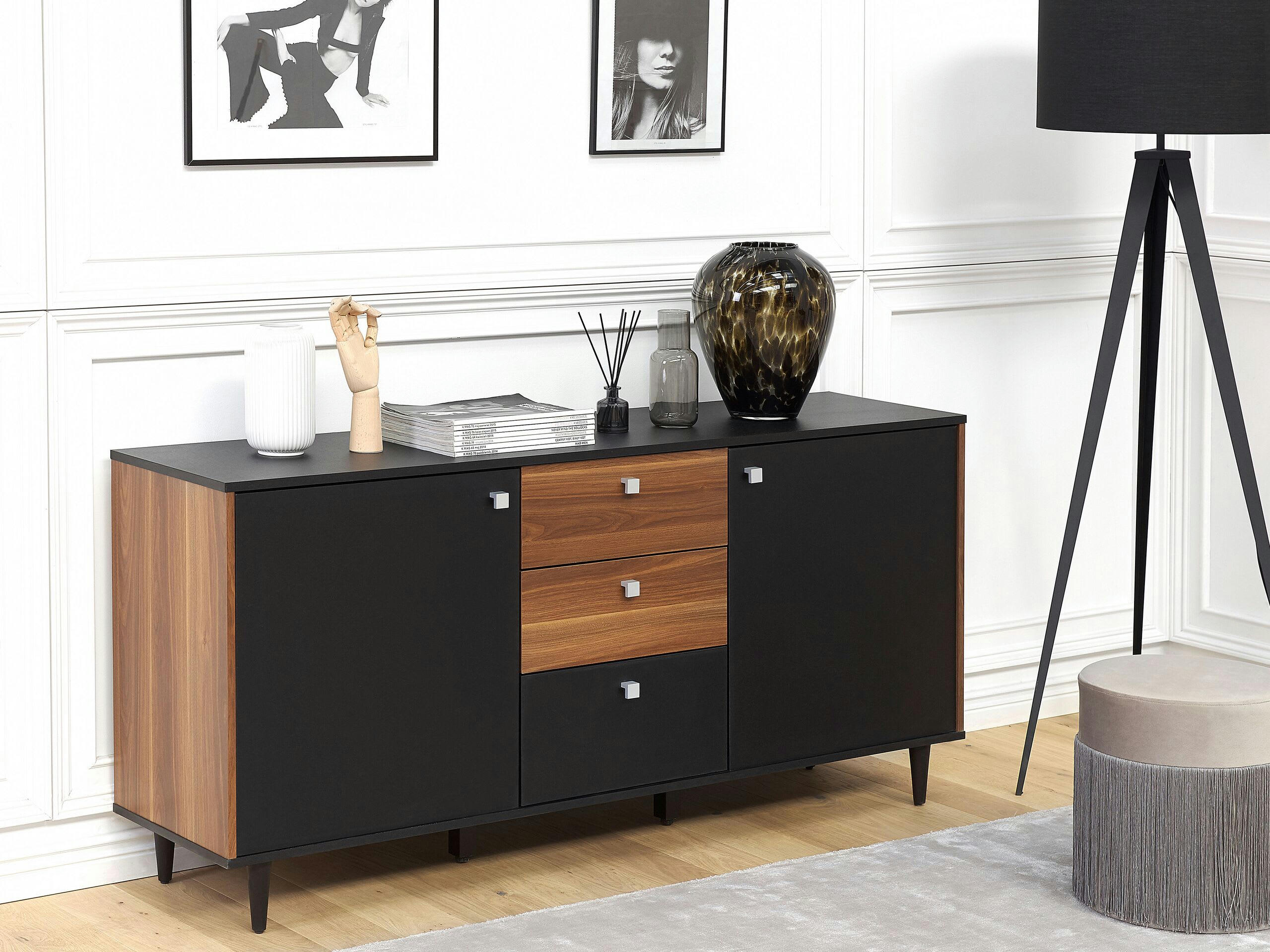 KURO - Commode noire et bois foncé