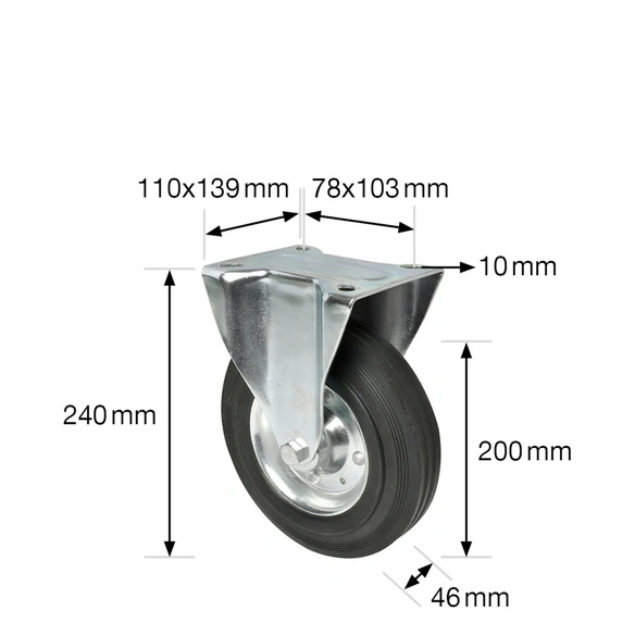 Bockrolle, silberfarben/schwarz, BxH: 46 x 240 mm, max. Tragfähigkeit: 210 kg