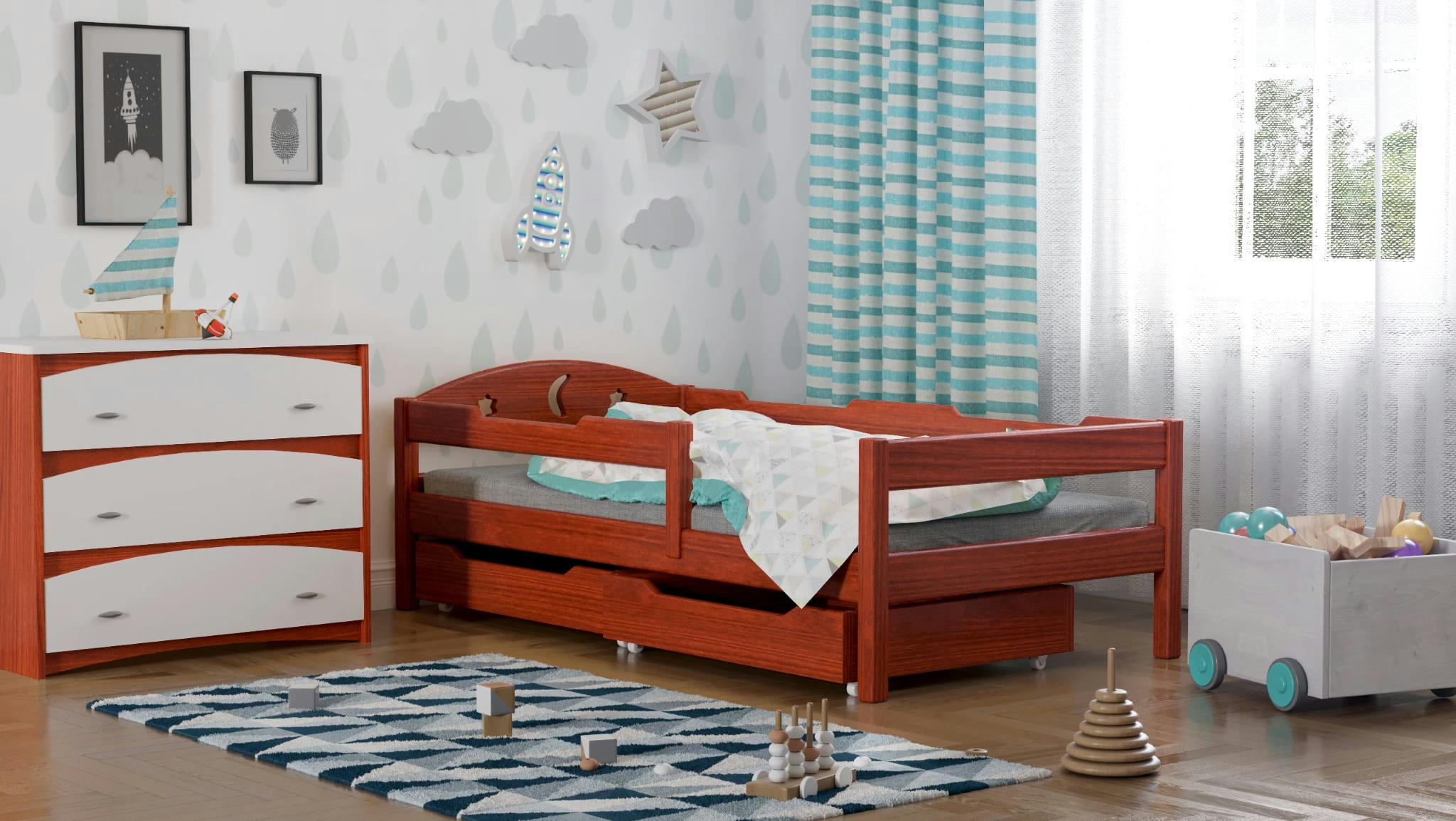 - Lit simple en pin massif 180x80 palissandre