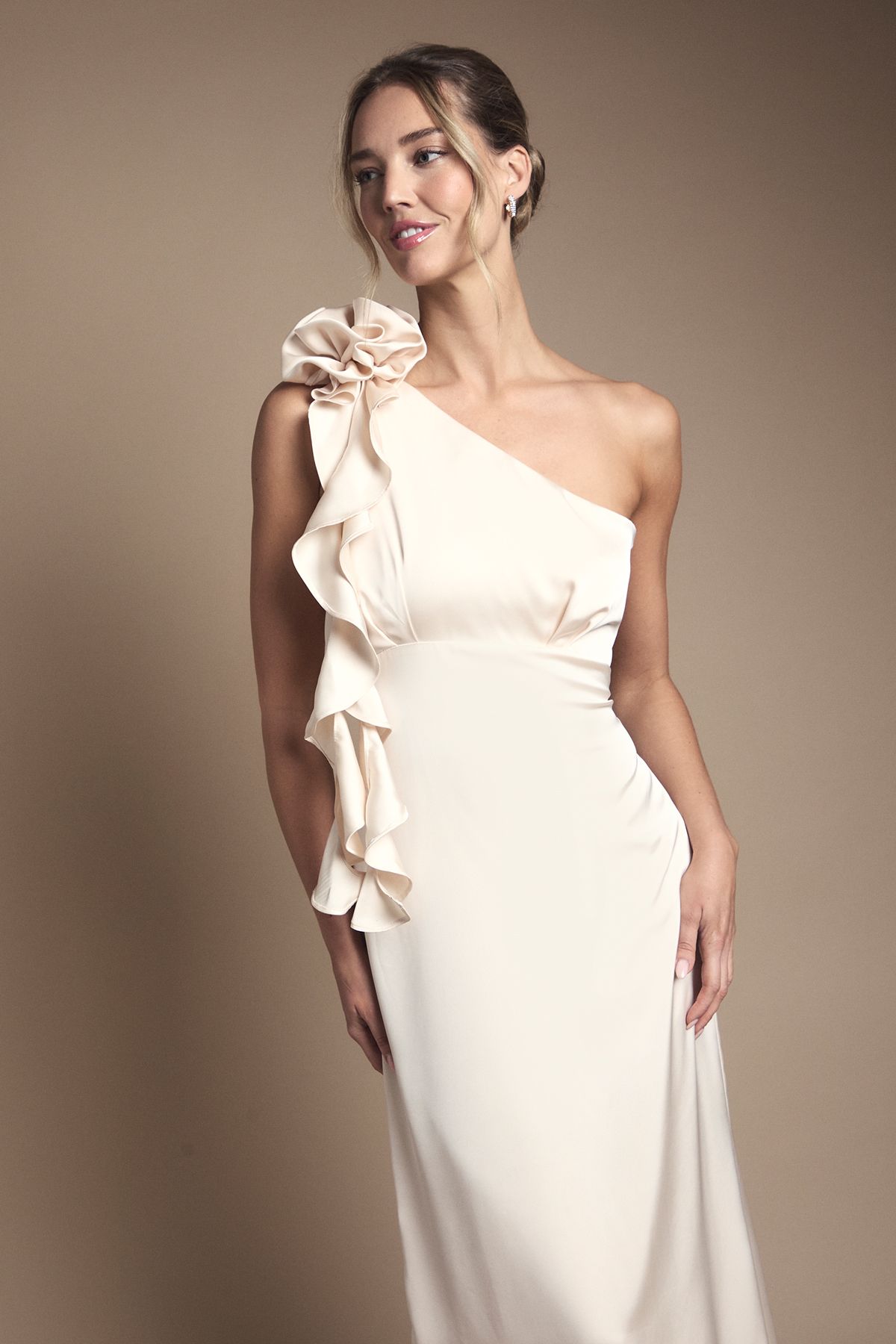 Oasis Corsage One Shoulder Maxi Bridesmaid Dress
