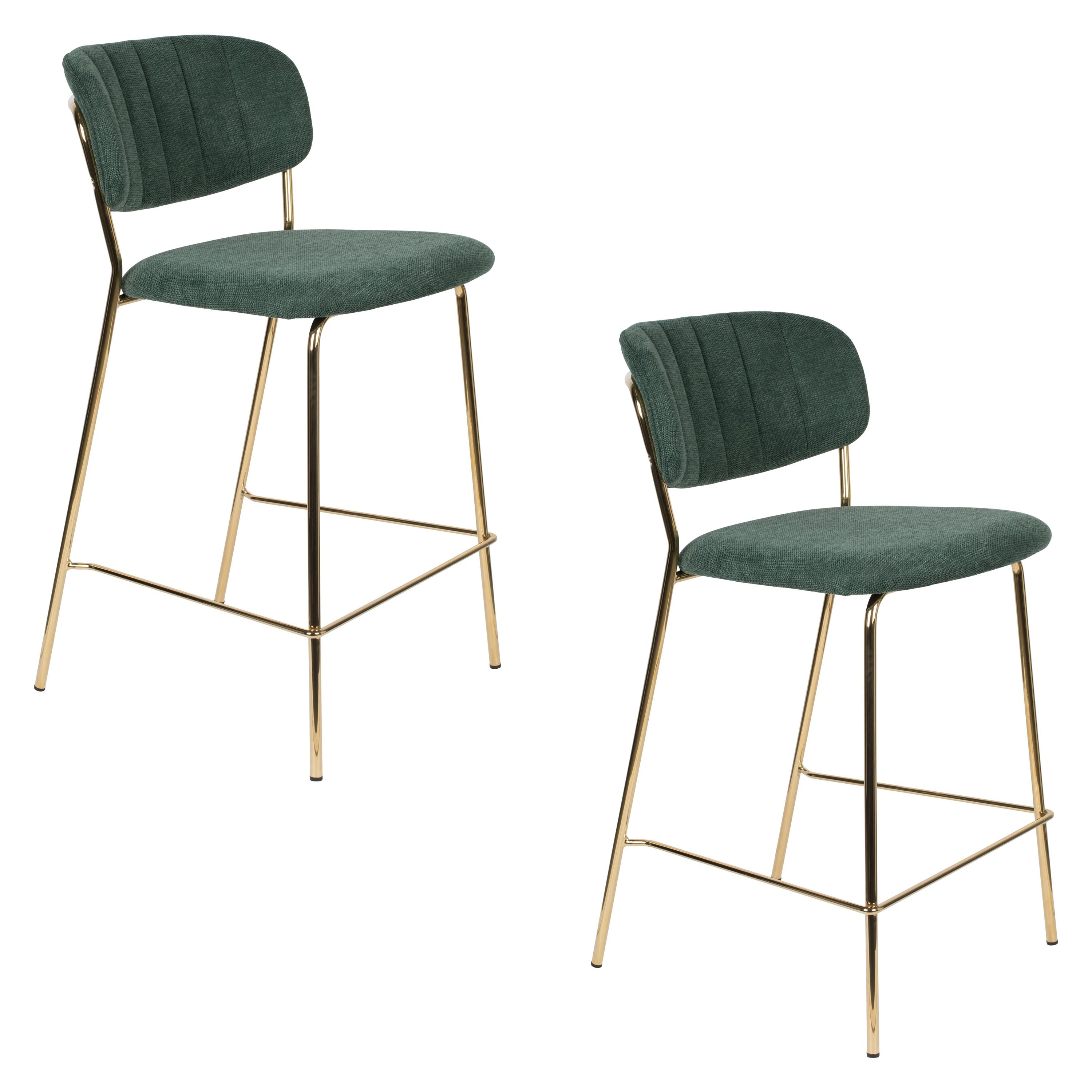 Housecraft Living Jolien Barkrukken rugleuning 65 cm Goud/ Donkergroen - Set van 2