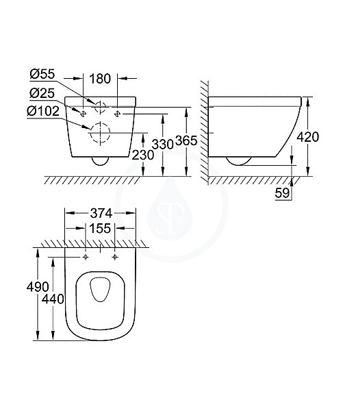 Euro Ceramic Cuvette WC suspendue compact Triple Vortex, blanc alpin (39206000)