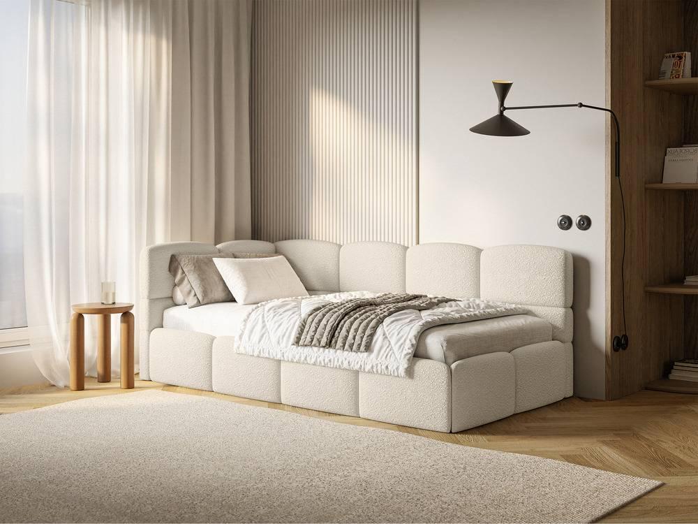 Jeugdbed Chloe links bouclé 90x200 met opbergruimte