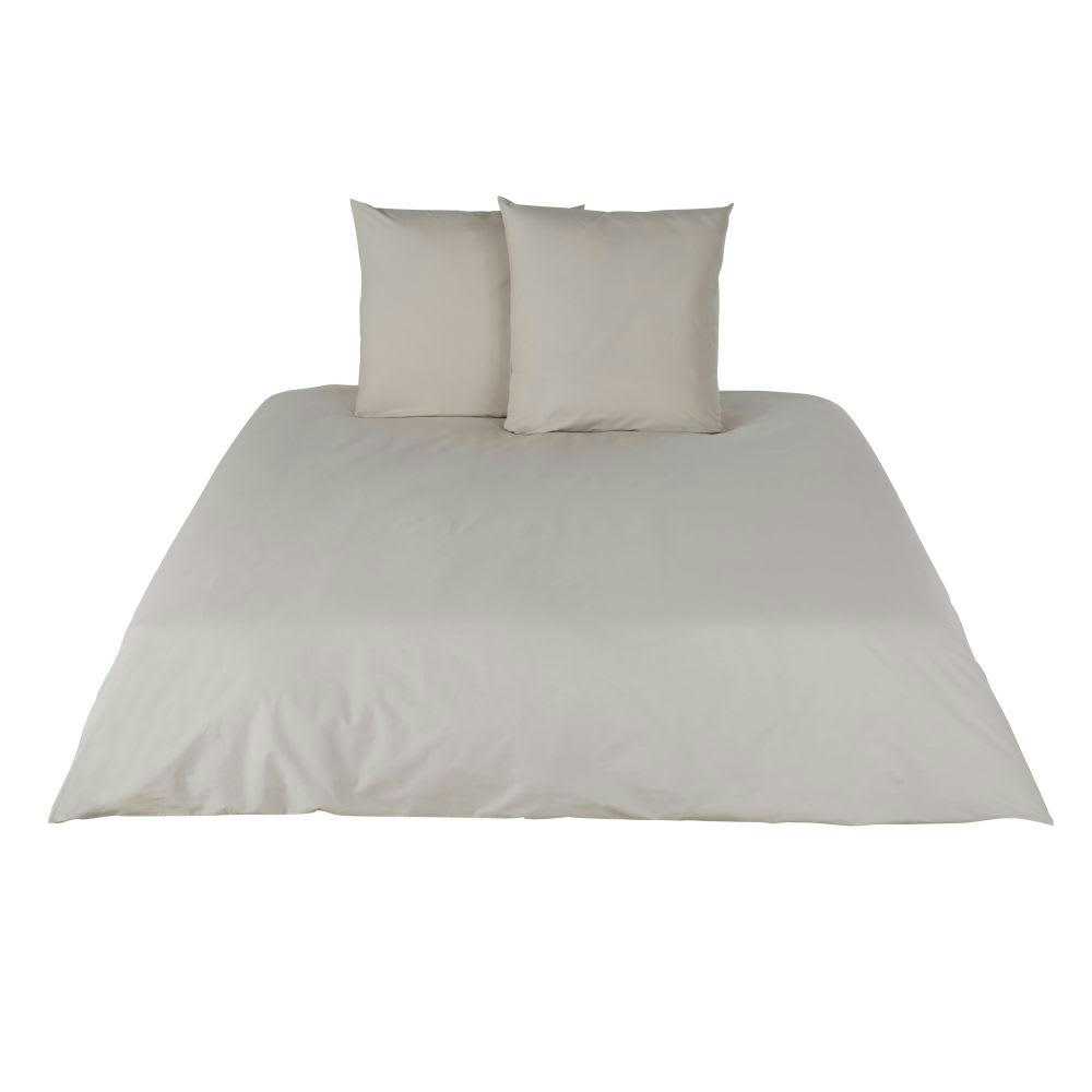 - Parure de lit en percale de coton lavé bio taupe 240x260