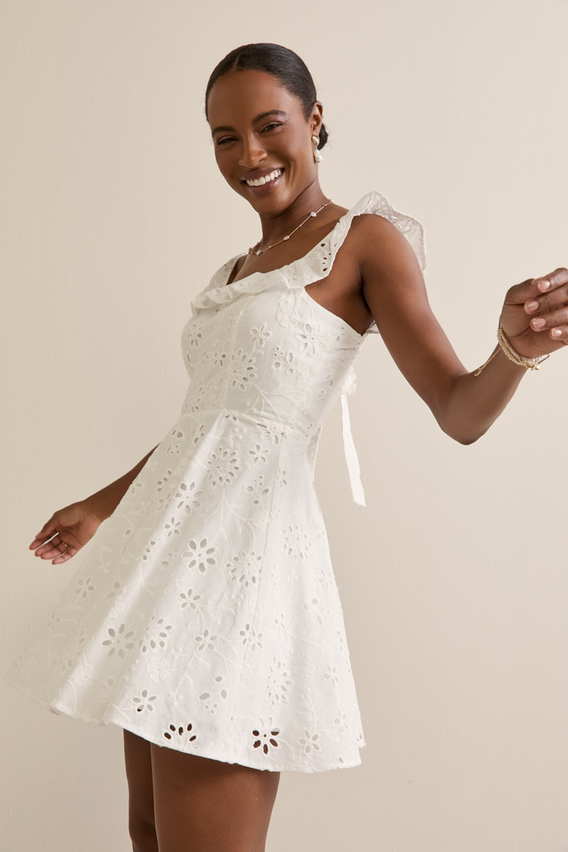 Shannon Bow Back Eyelet Mini Dress