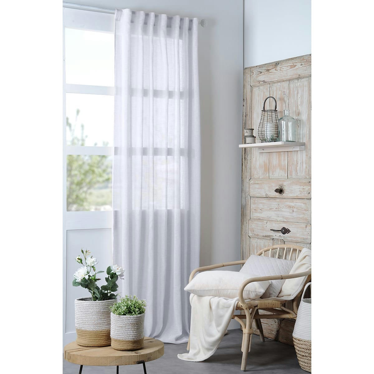 - Voilage uni à passants dissimulés polyester blanc 140x260 cm