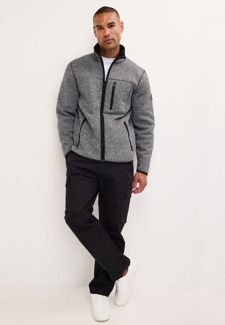 Mens Charcoal Sherpa Zip Through Sweatshirt