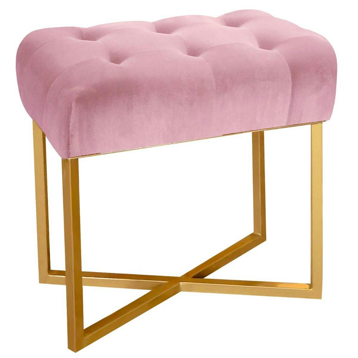 FAUVE - Tabouret pouf rectangle velours rose pied or