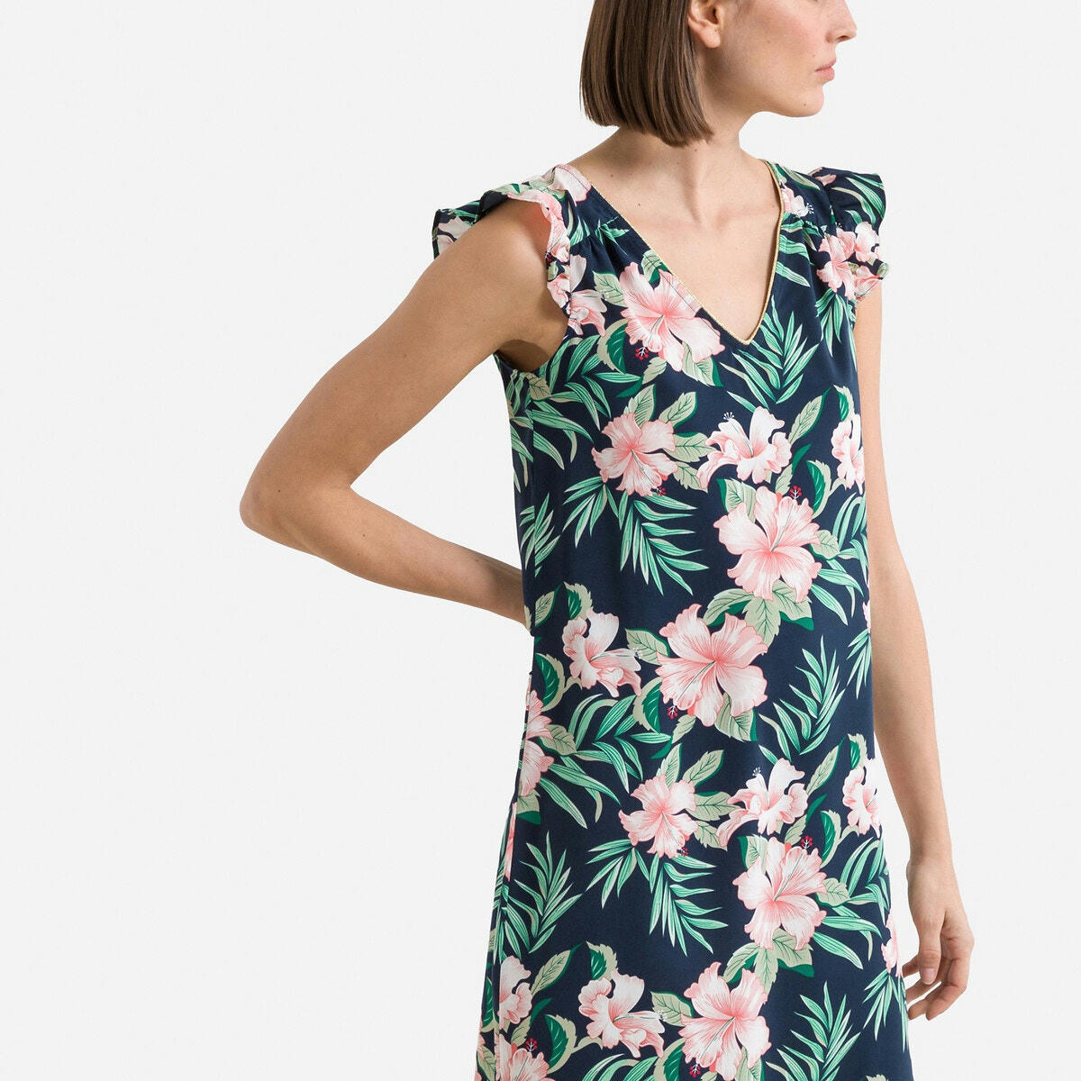 Robe courte imprimée, col V