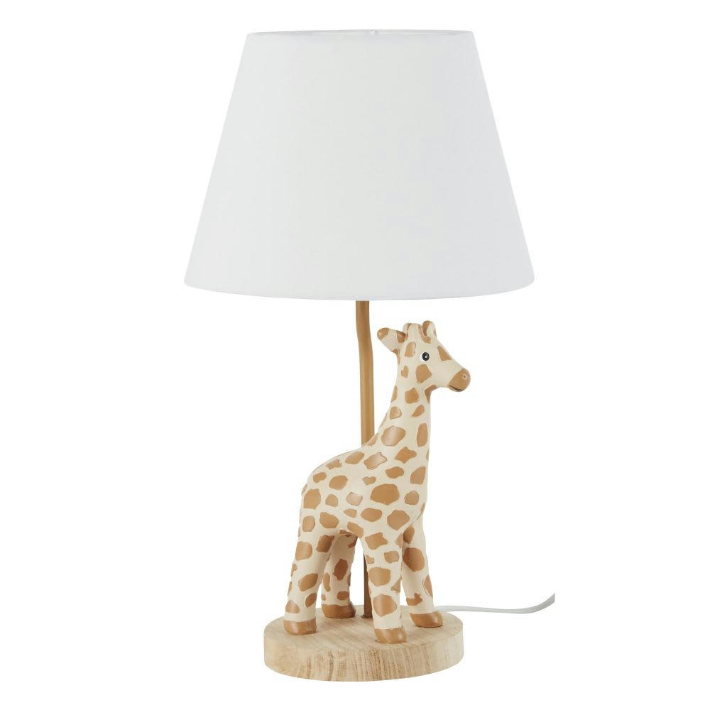 - Lampe figurine girafe en résine et abat-jour en tissu imprimé H41