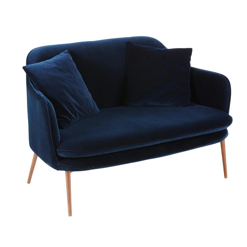 Sacha - Banquette 2 places en velours bleu nuit