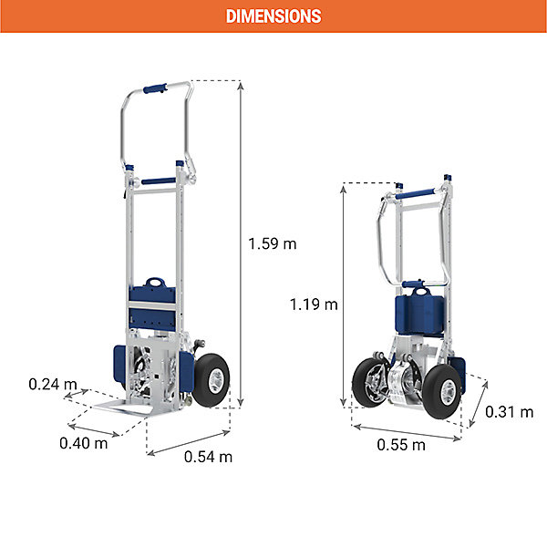 Diable électrique escalier pliable - Pelle 400x240mm - Charge 250kg - DMEG250
