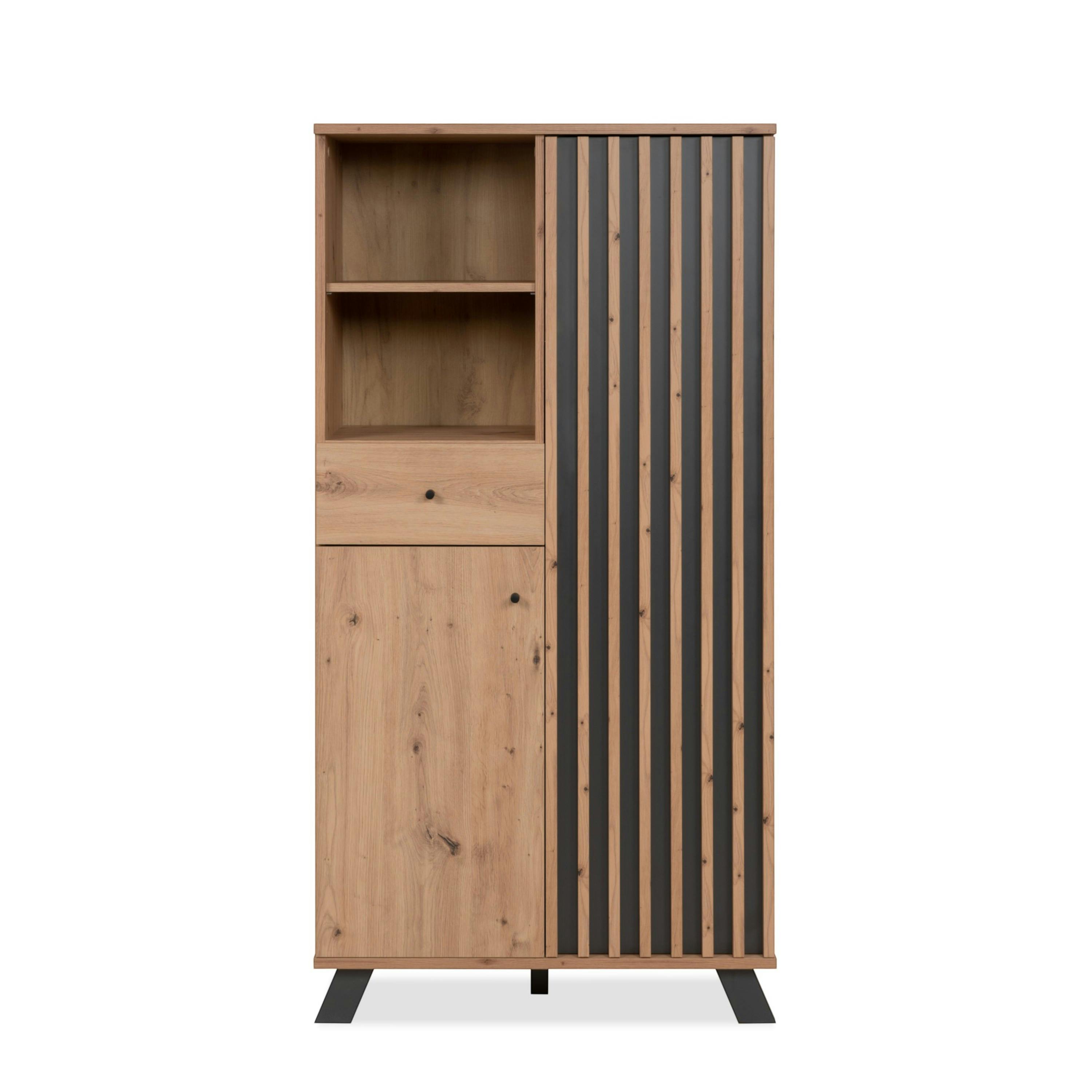 Buffet haut 1 porte noire rainurée 80 cm ALVA
