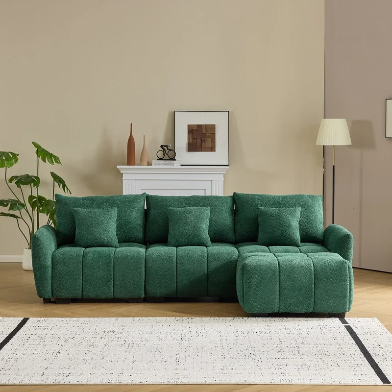 American Tufed Boucle Sofa with Ottoman - 3 Seat 1 Ottoman