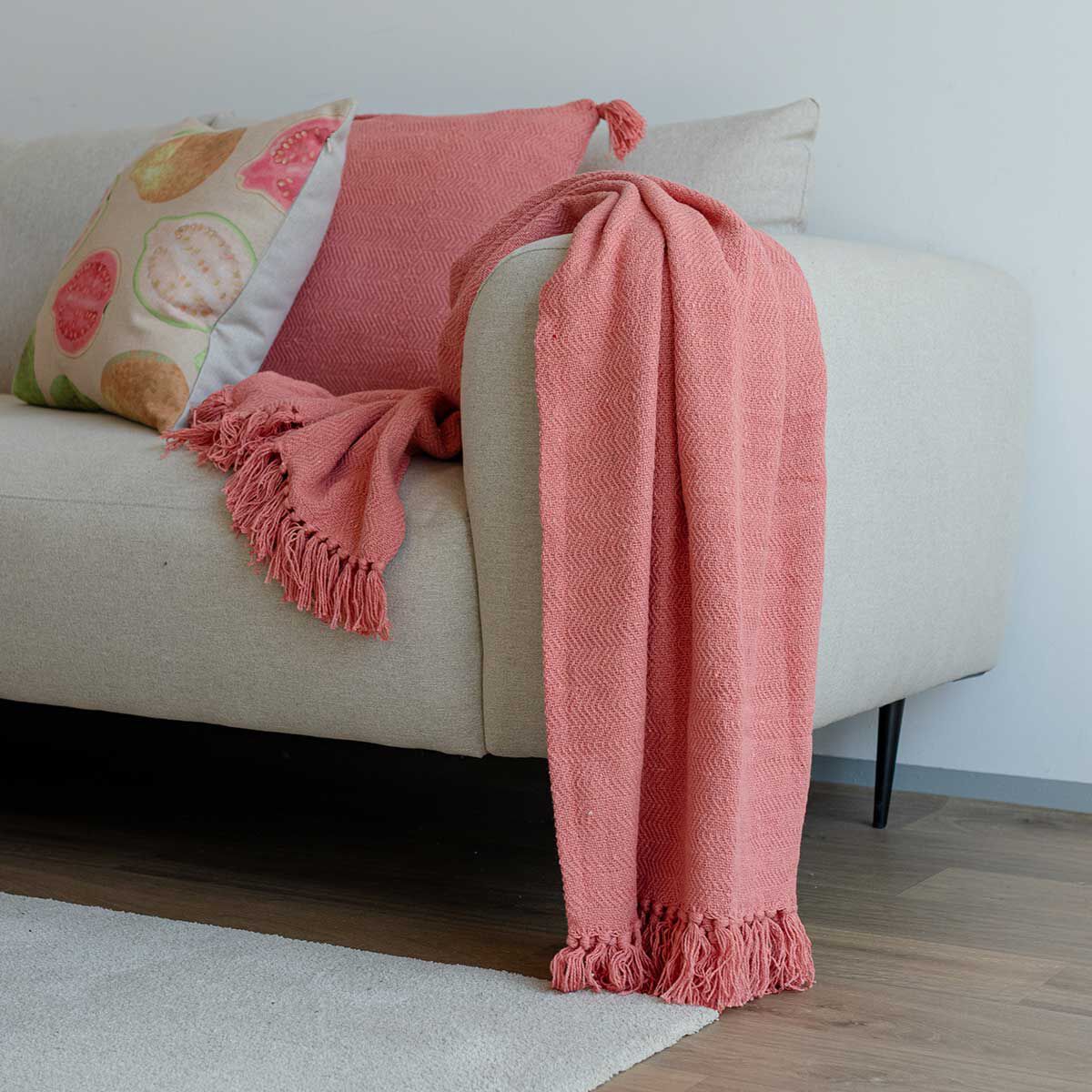 Manta CAPRI rosa com franja 120x150cm