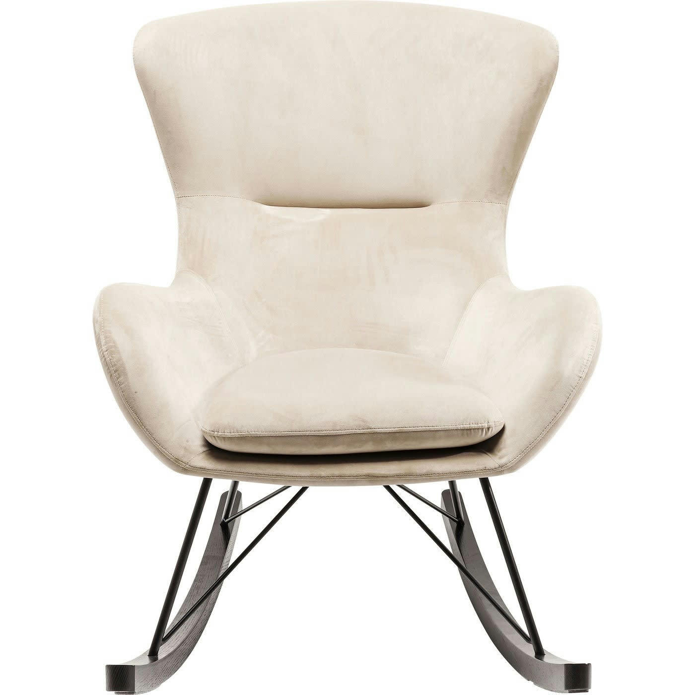 OSLO - Fauteuil à bascule en velours beige et chêne noir