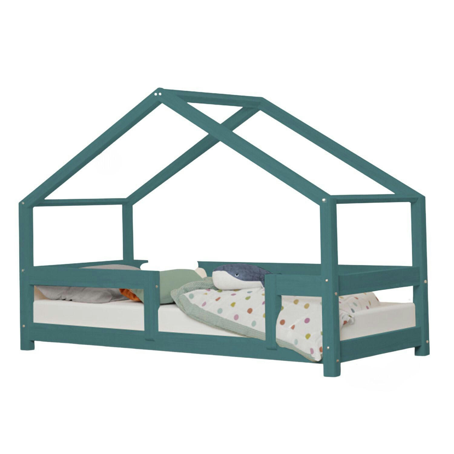 - Lit cabane enfant LUCKY 90 x 200 vert pétrole